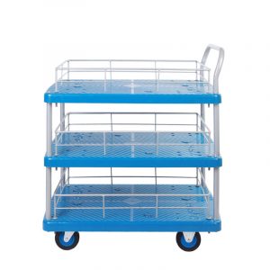 Plastic Trolley (150kg, Triple tier, with Guardrail)