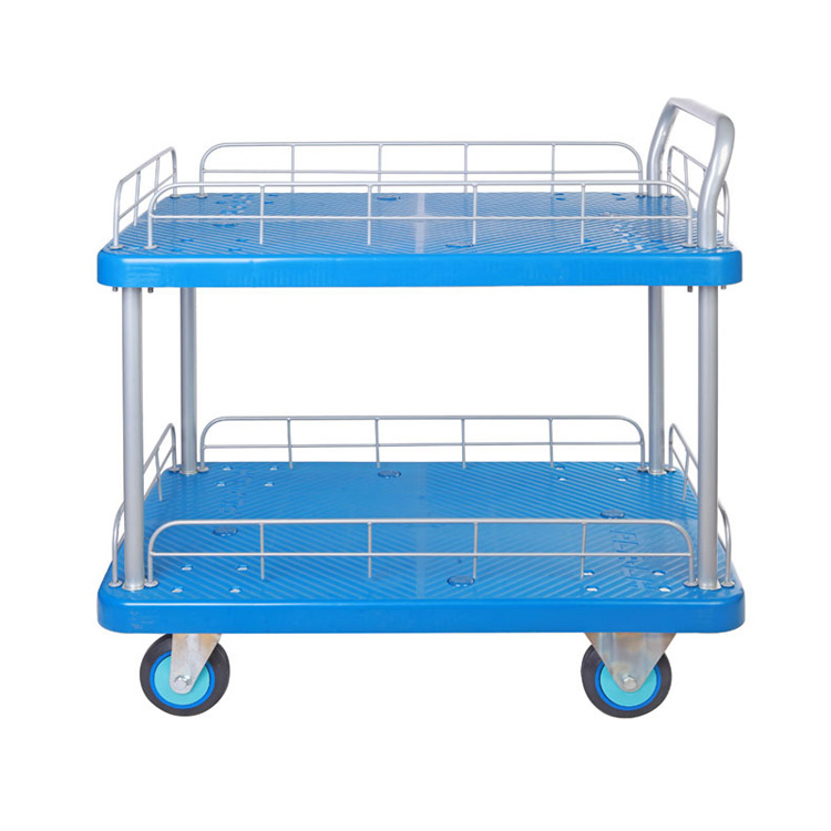 Plastic Trolley (300kg, Triple tier, with Guardrail)