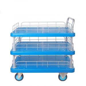 Plastic Trolley (300kg, Double tier, with Guardrail)