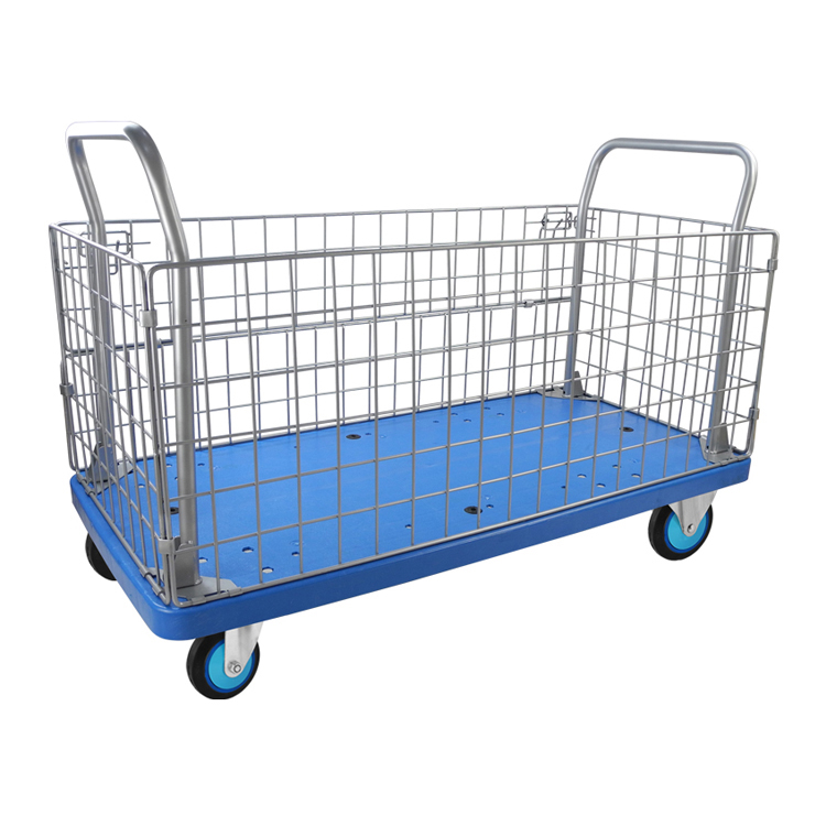 Plastic Trolley (400kg, Single tier, with Mesh)